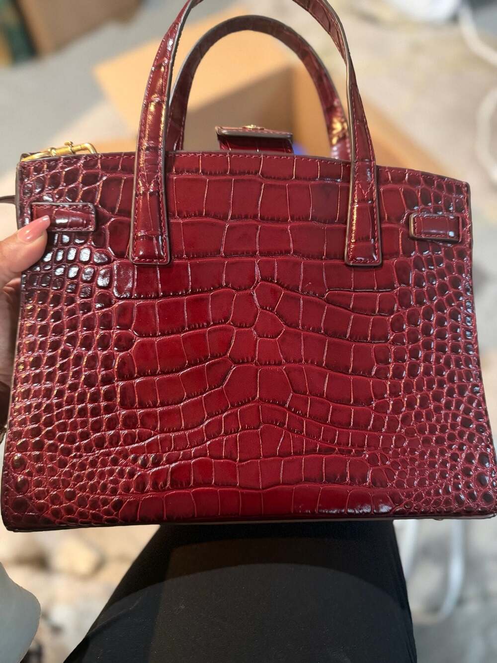 Tory Burch Walker Croc-Embossed Small Satchel in Burgundy - Picture 6 of 7